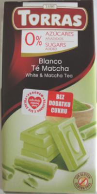 Czekolada biała & herbata Matcha bez dodatku cukru 75 g Torras