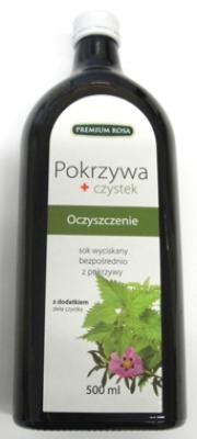 Sok wyciskany z pokrzywy z dodatkiem ziela czystka bez dodatku cukru 500ml Premium Rosa