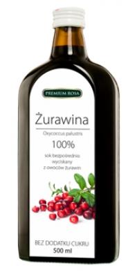 Żurawina - sok bezpośrednio wyciskany z owoców żurawin 100% bez dodatku cukru 500ml Premium Rosa