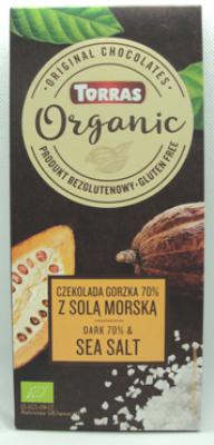 Bio czekolada gorzka 70% kakao z solą morską bezglutenowa 100g Torras