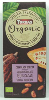 Bio czekolada gorzka 90% kakao bezglutenowa 100g Torras