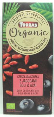 Bio czekolada gorzka z jagodami goji i acai bezglutenowa 100g Torras