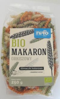 Bio makaron orkiszowy trójkolorowy ślimaczki 250g Niro