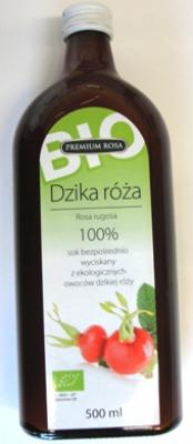 Bio sok z owoców dzikiej róży bez cukru 100% 500ml Premium Rosa