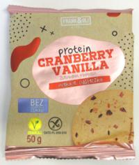 Ciasteczko proteinowe z żurawiną i wanilią bezglutenowe, bez dodatku cukru 50g Frank&Oli