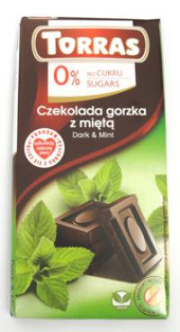 Czekolada gorzka z miętą bez dodatku cukru 75g Torras