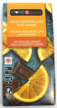 Czekolada mleczna z pomarańczą bez dodatku cukru 75g Pure&Good