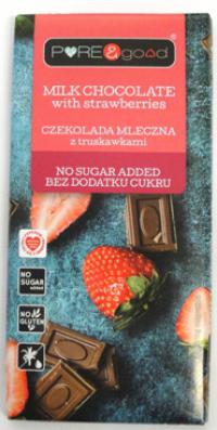 Czekolada mleczna z truskawkami bez dodatku cukru 75g Pure&Good