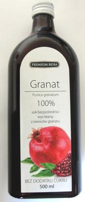 Granat - sok bezpośrednio wyciskany z owoców granatu 100% bez dodatku cukru 500 ml Premium Rosa
