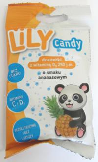 Lily Candy drażetki o smaku ananasowym z witaminą C i D bez cukru i bez glutenu 40g