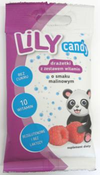 Lily Candy drażetki o smaku malinowym z zestawem 10 witamin bez cukru i bez glutenu 40g