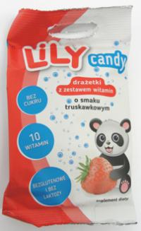 Lily Candy drażetki o smaku truskawkowym z zestawem 10 witamin bez cukru i bez glutenu 40g