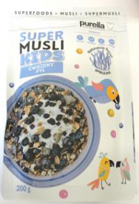 Musli super kids gwiezdny pył - mieszanka platków zbożowych z papają, jagodami acai i żurawiną 200g Purella