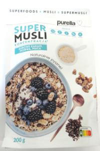 Musli super koncentracja - mieszanka płatków zbożowych z kruszonymi ziarnami surowego kakao, morwy i maca 200g Purella