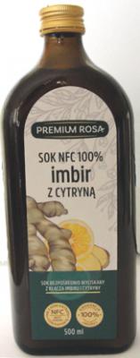 Sok bezpośrednio wyciskany z kłącza imbiru i cytryny 500ml Premium Rosa