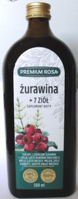 Sok wyciskany bezpośrednio z owoców żurawiny z kompleksem ziół 500ml Premium Rosa
