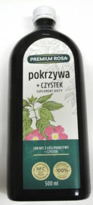 Sok wyciskany z pokrzywy z dodatkiem ziela czystka bez dodatku cukru 500ml Premium Rosa (suplement diety)