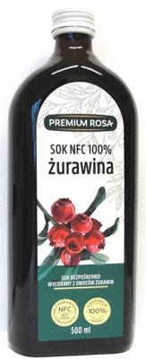 Żurawina - sok bezpośrednio wyciskany z owoców żurawin 100% bez dodatku cukru 500ml Premium Rosa